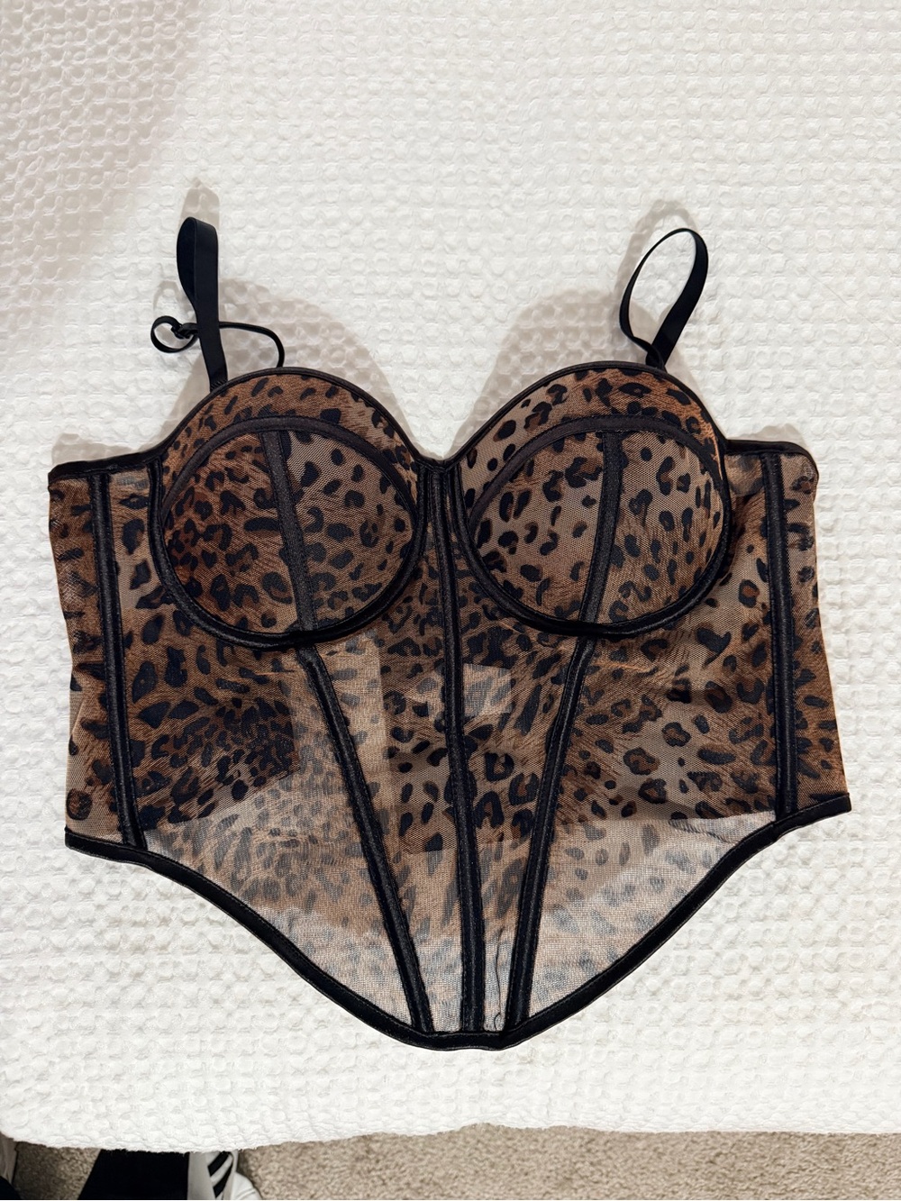 Amazon Essentials Leopard Mesh Boned Bustier Corset Top - Black/Brown